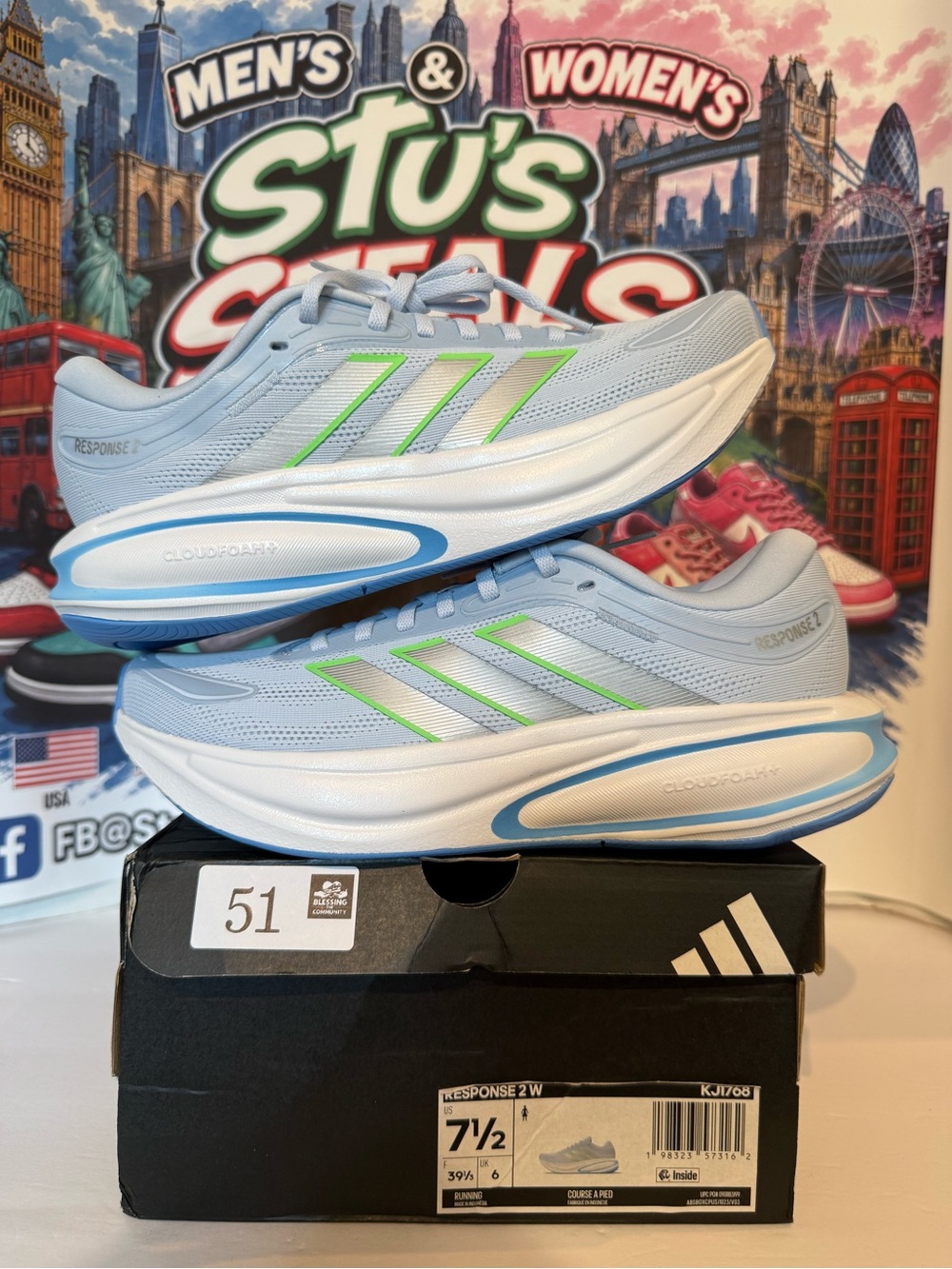 adidas Light Blue Running Sneakers with Lime Accents